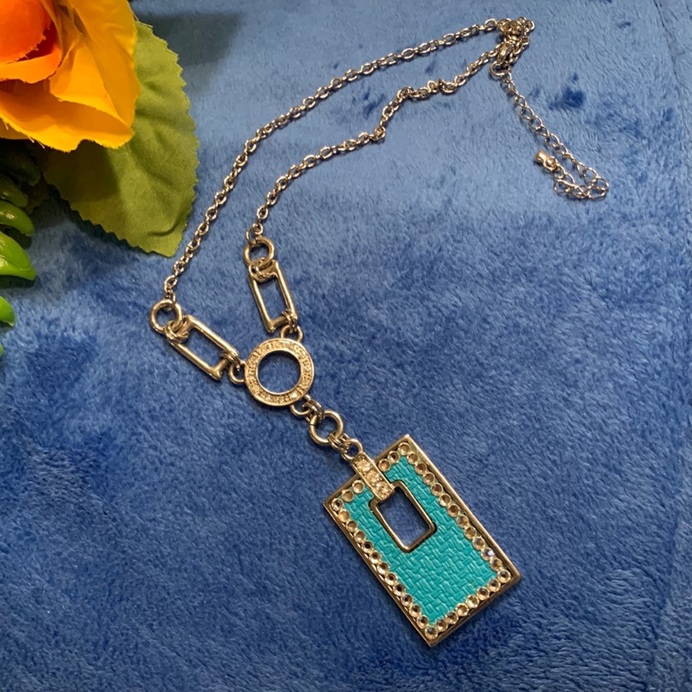 🌹 VINTAGE SILVER Tone NECKLACE WITH BLUE ACCENT SQUARE